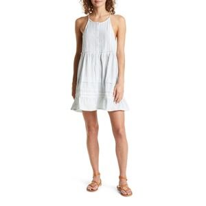 FREE PEOPLE Desert Days Stripped Mini Dress Med Blue Boho Coastal Cottagecore